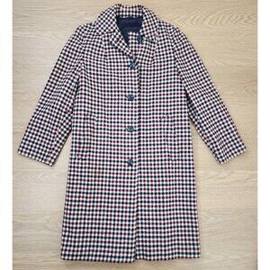 Vtg Weatherbee 100% Wool Coat Womens 40" Chest Long Button Checkered Plaid 60s